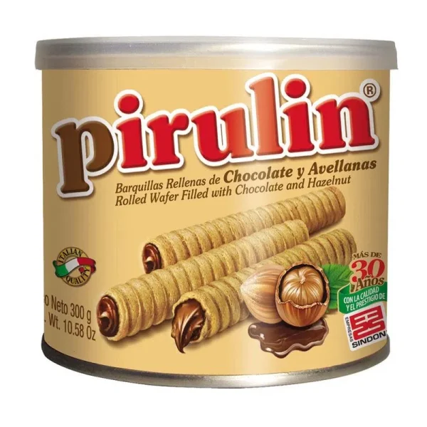Pirulin barquillo relleno chocolate + avellanas  tarro x 300g