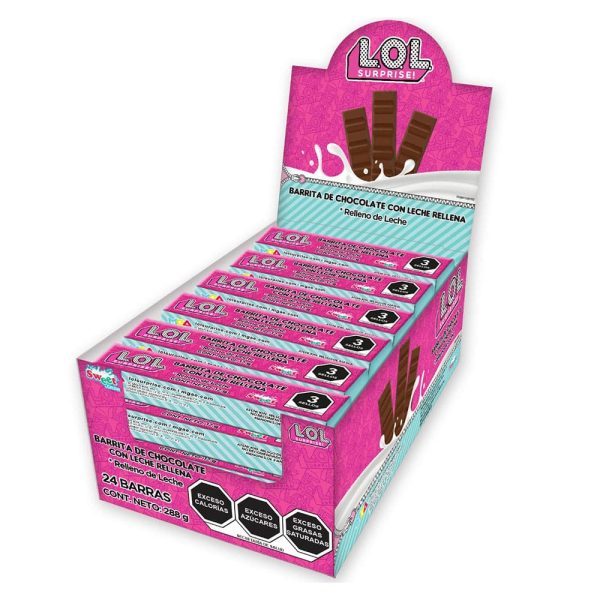 BARRITAS DE CHOCOLATE DE LECHE LOL x 12g (se vende caja x 24 unds)